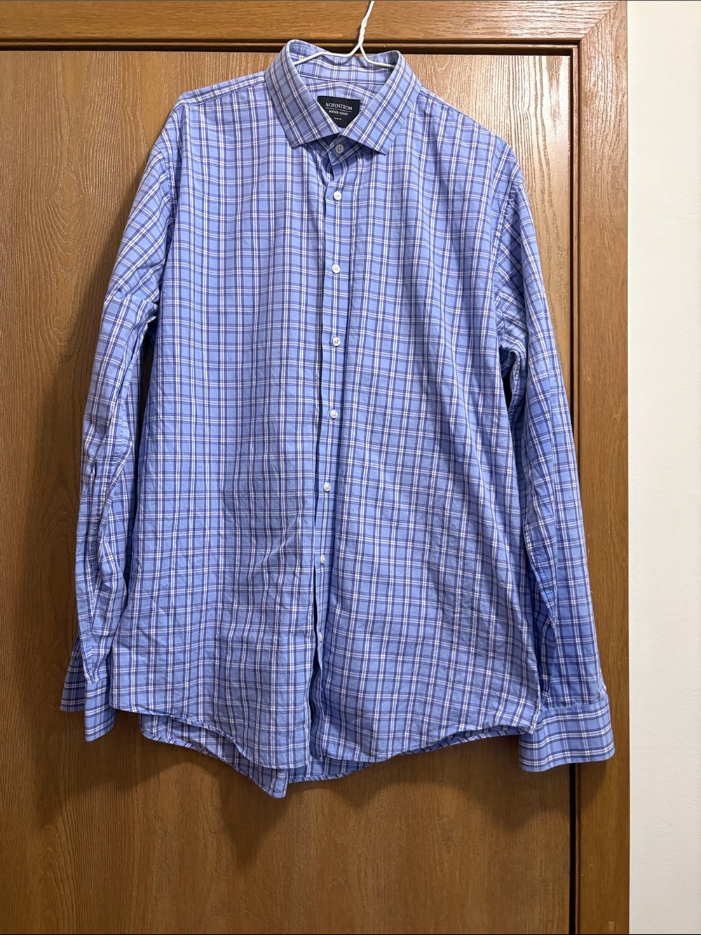 Nordstrom Men's Light Blue Plaid Long-Sleeve Dress Shirt